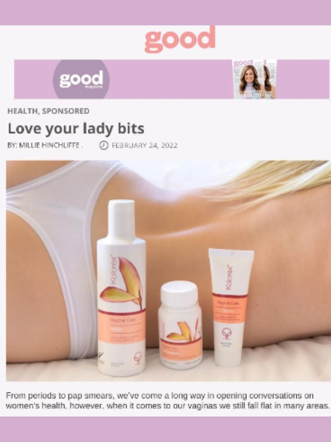 News article referencing Kolorex vaginal care products